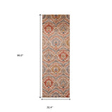 8' Ivory Orange And Gray Floral Stain Resistant Runner Rug - Homeroots - Flyclothing LLC