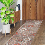 8' Runner Rust Floral Stain Resistant Runner Rug - Homeroots - Flyclothing LLC
