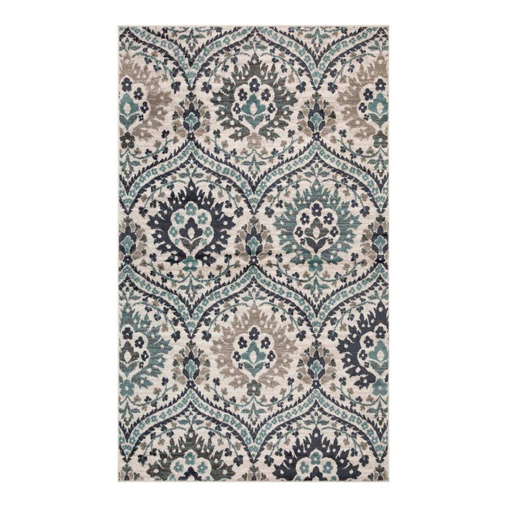 4' X 6' Ivory Blue And Gray Floral Stain Resistant Area Rug - Homeroots - Flyclothing LLC