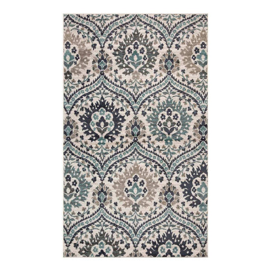 4' X 6' Ivory Blue And Gray Floral Stain Resistant Area Rug - Homeroots - Flyclothing LLC