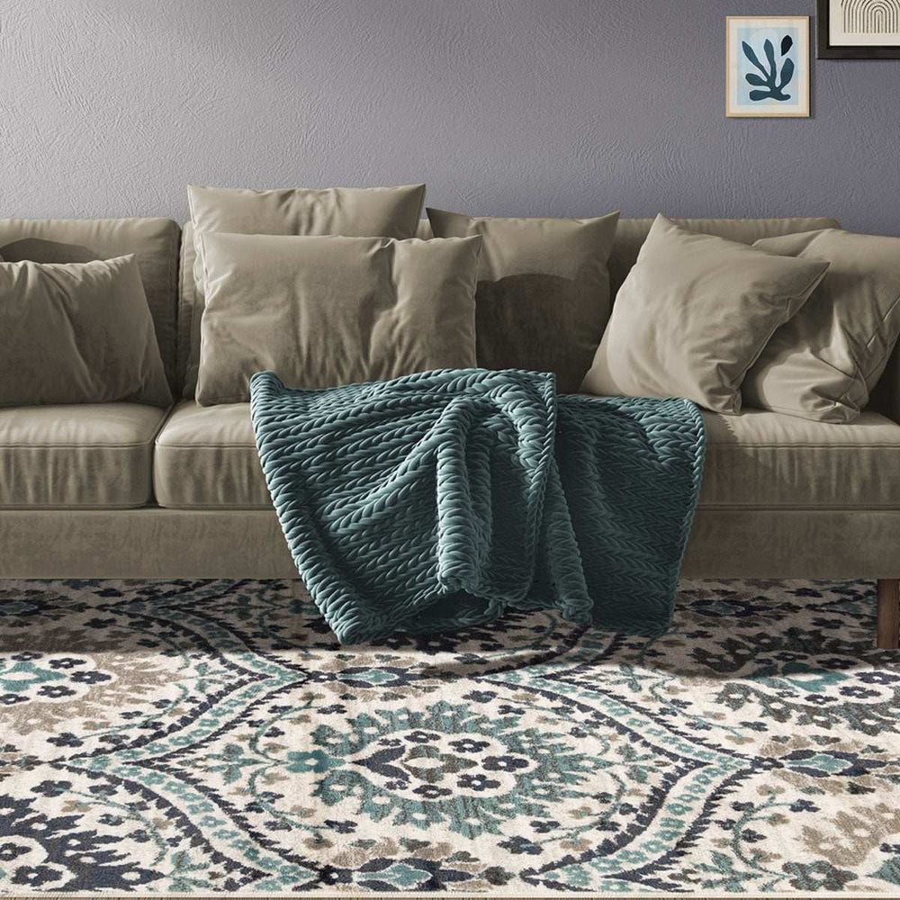 4' X 6' Ivory Blue And Gray Floral Stain Resistant Area Rug - Homeroots - Flyclothing LLC