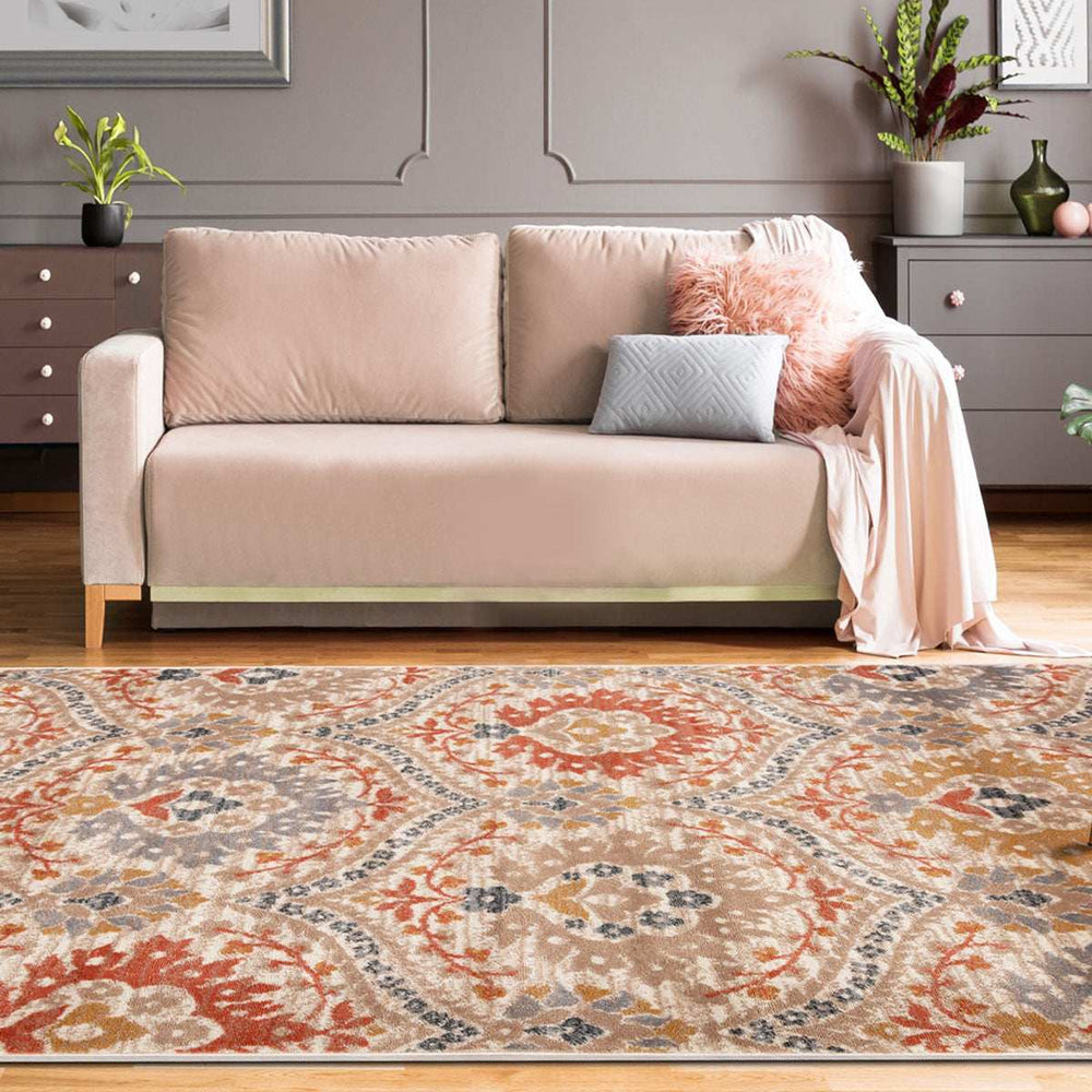 4' X 6' Ivory Orange And Gray Floral Stain Resistant Area Rug - Homeroots - Flyclothing LLC