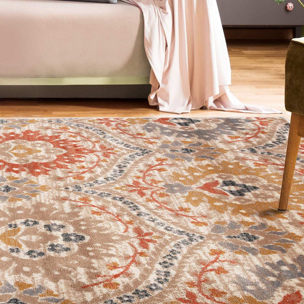 4' X 6' Ivory Orange And Gray Floral Stain Resistant Area Rug - Homeroots - Flyclothing LLC