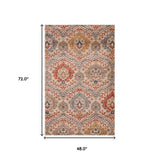 4' X 6' Ivory Orange And Gray Floral Stain Resistant Area Rug - Homeroots - Flyclothing LLC