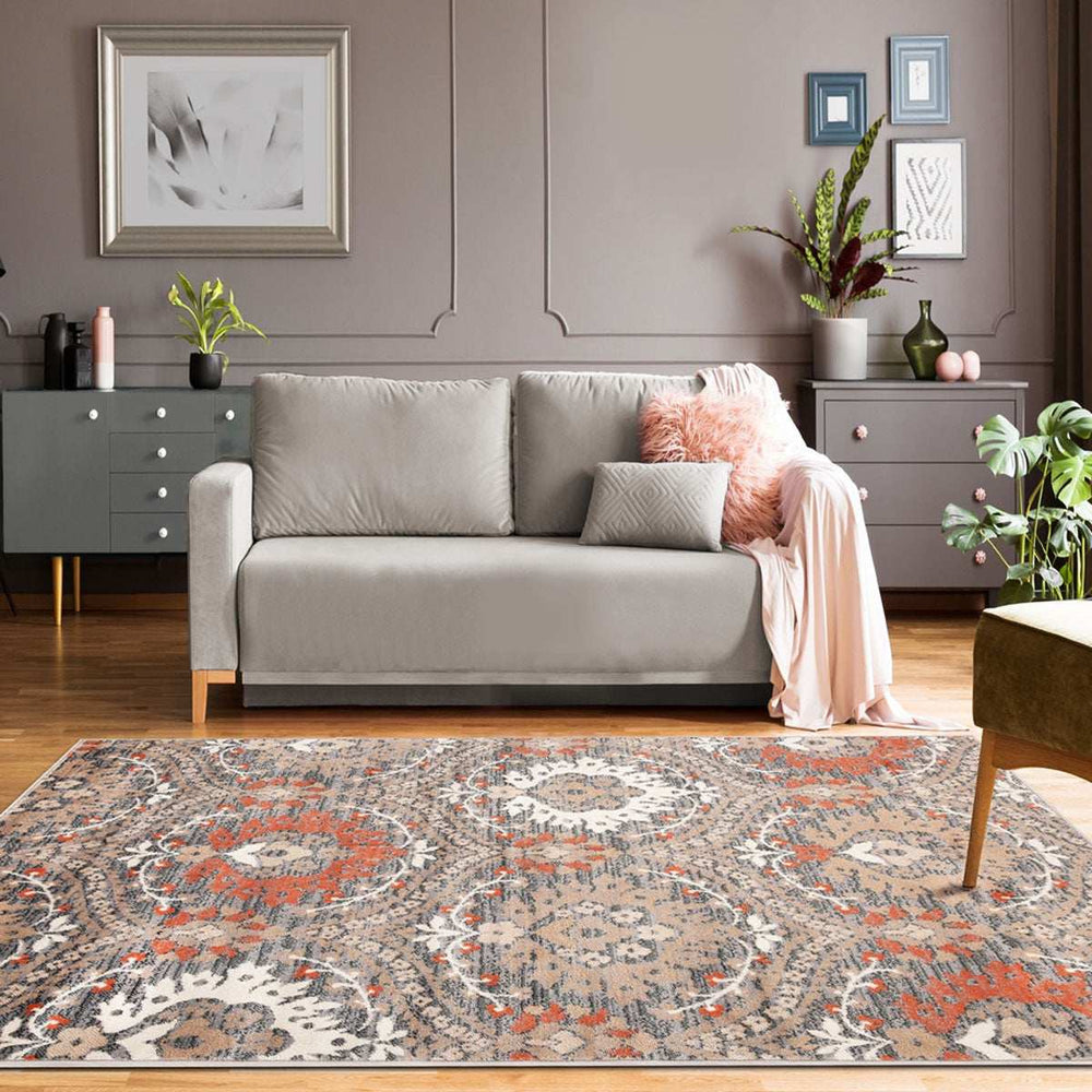 5' X 8' Rust Floral Stain Resistant Area Rug - Homeroots - Flyclothing LLC