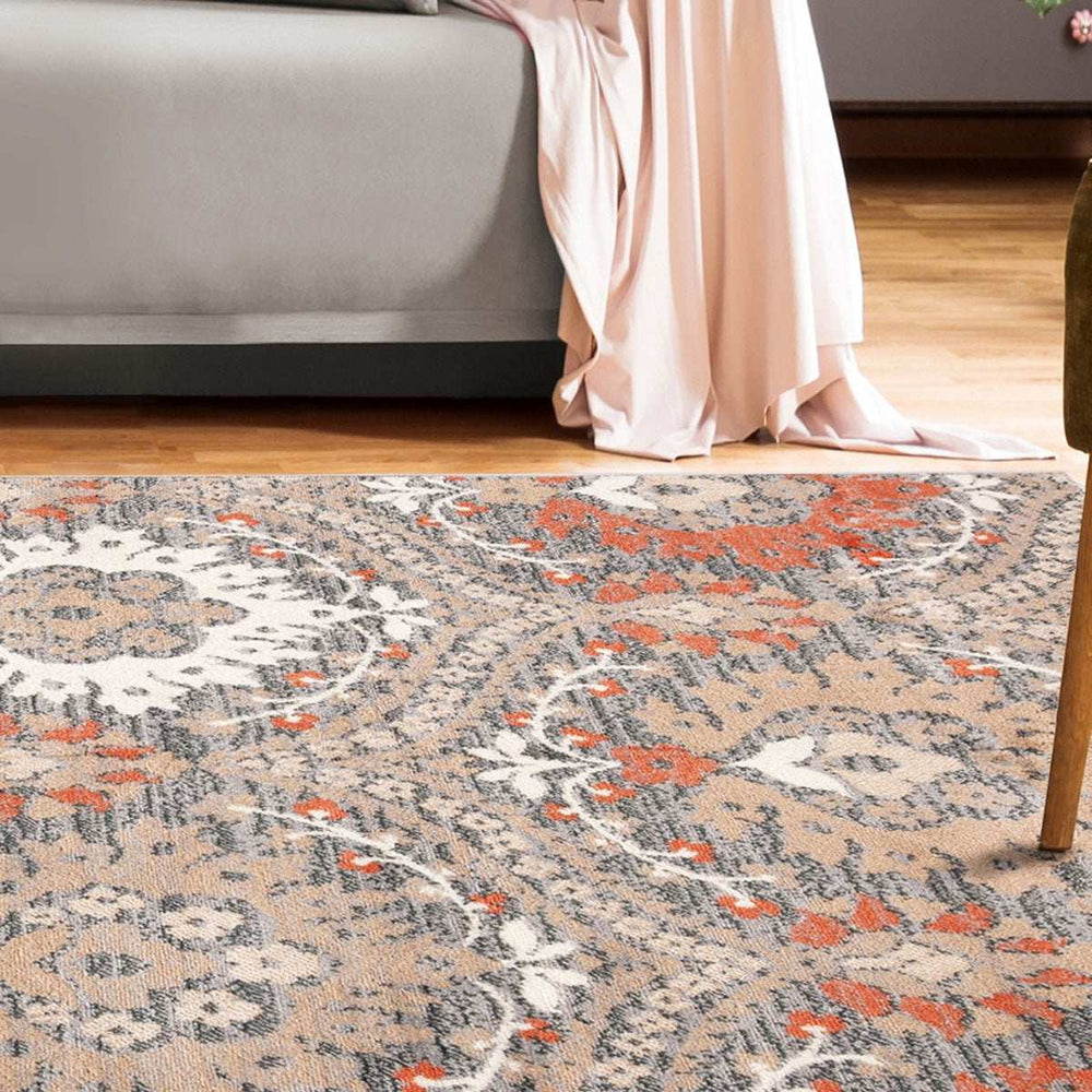 5' X 8' Rust Floral Stain Resistant Area Rug - Homeroots - Flyclothing LLC
