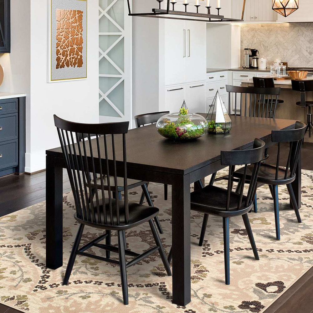 7' X 9' Ivory Gray And Olive Floral Stain Resistant Area Rug - Homeroots - Flyclothing LLC