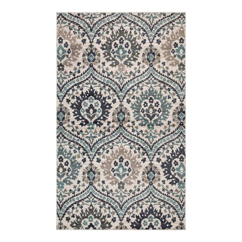 7' X 9' Ivory Blue And Gray Floral Stain Resistant Area Rug - Homeroots - Flyclothing LLC
