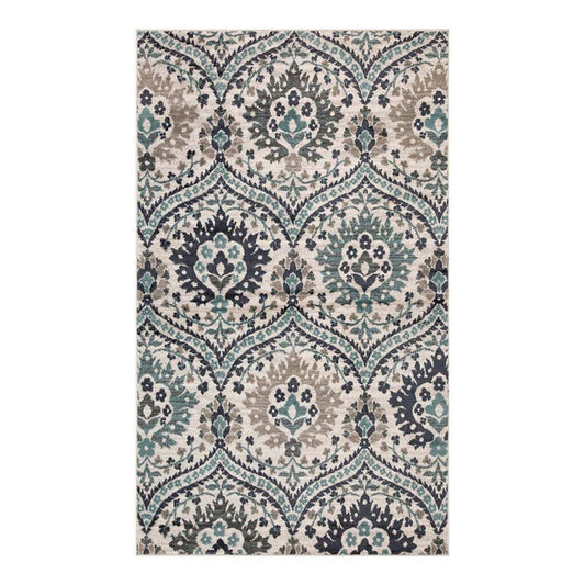 7' X 9' Ivory Blue And Gray Floral Stain Resistant Area Rug - Homeroots - Flyclothing LLC
