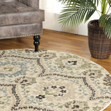 8' Round Ivory Gray And Olive Round Floral Stain Resistant Area Rug - Homeroots - Flyclothing LLC