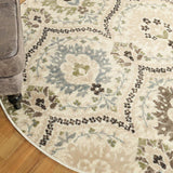8' Round Ivory Gray And Olive Round Floral Stain Resistant Area Rug - Homeroots - Flyclothing LLC