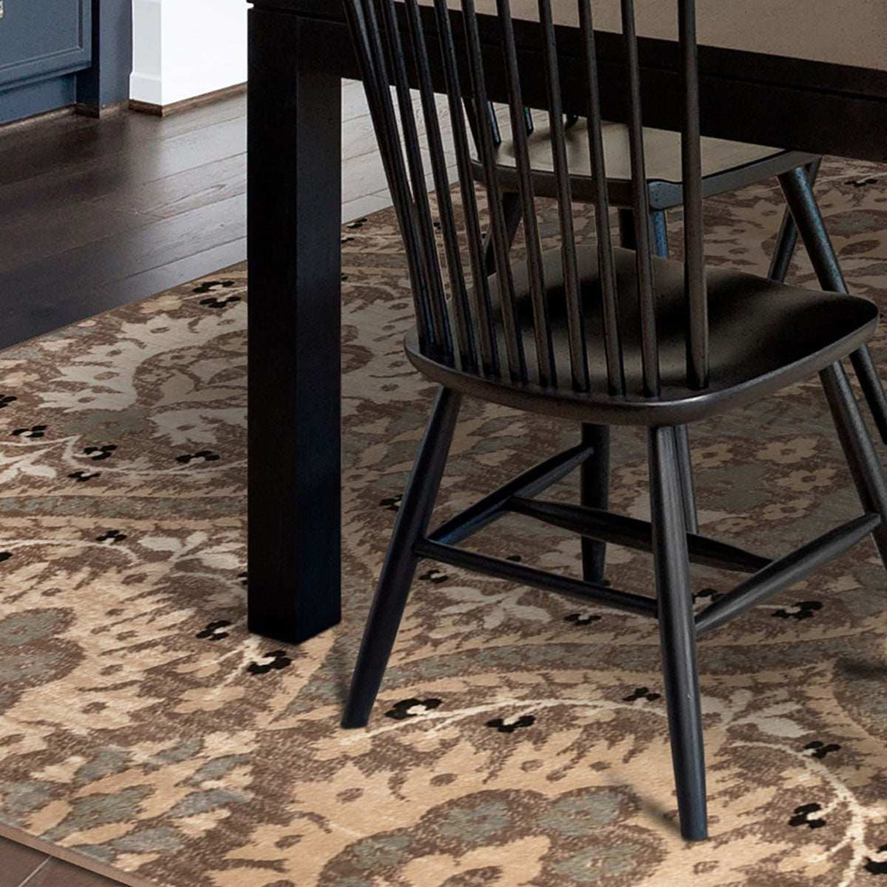 8' X 10' Ivory Beige And Light Blue Floral Stain Resistant Area Rug - Homeroots - Flyclothing LLC