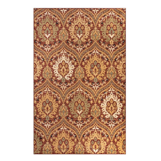 8' X 10' Red Olive And Gold Floral Stain Resistant Area Rug - Homeroots - Flyclothing LLC