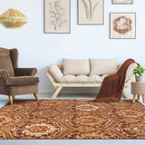 8' X 10' Red Olive And Gold Floral Stain Resistant Area Rug - Homeroots - Flyclothing LLC
