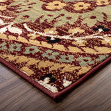8' X 10' Red Olive And Gold Floral Stain Resistant Area Rug - Homeroots - Flyclothing LLC