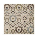 8' Square Ivory Gray And Olive Square Floral Stain Resistant Area Rug - Homeroots - Flyclothing LLC