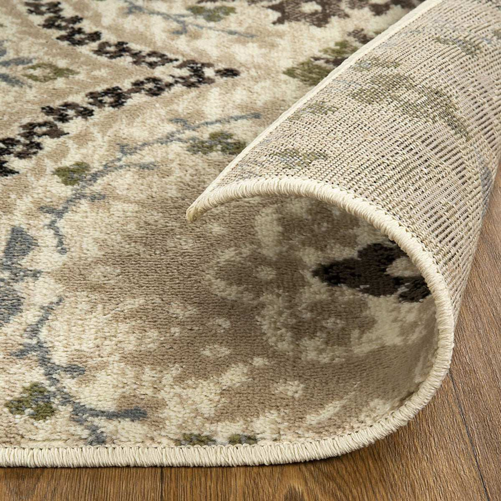 8' Square Ivory Gray And Olive Square Floral Stain Resistant Area Rug - Homeroots - Flyclothing LLC