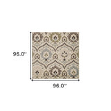 8' Square Ivory Gray And Olive Square Floral Stain Resistant Area Rug - Homeroots - Flyclothing LLC