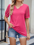 Lace Short Sleeve T-Shirt - Trendsi - Flyclothing LLC