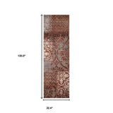10' Rust And Gray Damask Distressed Stain Resistant Runner Rug - Homeroots - Flyclothing LLC