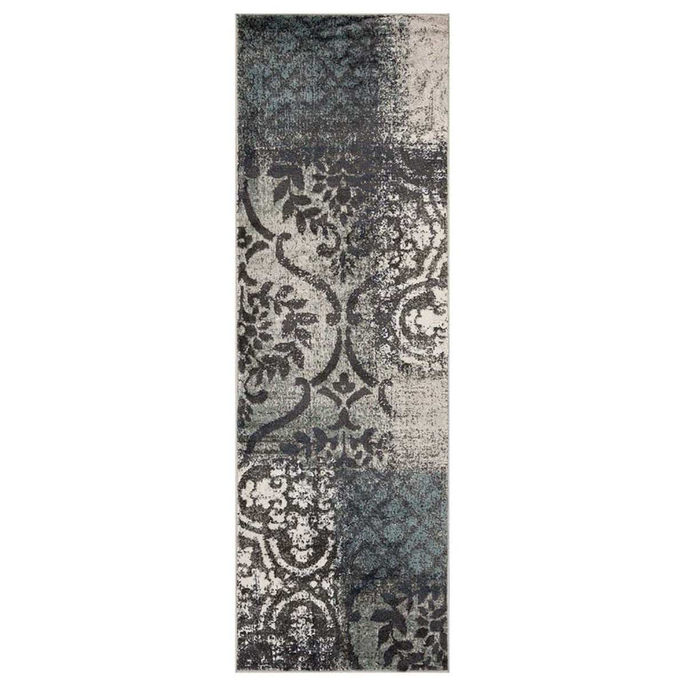 10' Teal And Gray Damask Distressed Stain Resistant Runner Rug - Homeroots - Flyclothing LLC