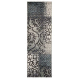 10' Teal And Gray Damask Distressed Stain Resistant Runner Rug - Homeroots - Flyclothing LLC