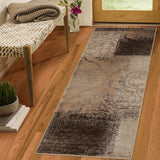 8' Beige Gray And Black Damask Distressed Stain Resistant Runner Rug - Homeroots - Flyclothing LLC