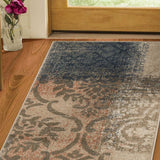 8' Navy And Salmon Damask Distressed Stain Resistant Runner Rug - Homeroots - Flyclothing LLC