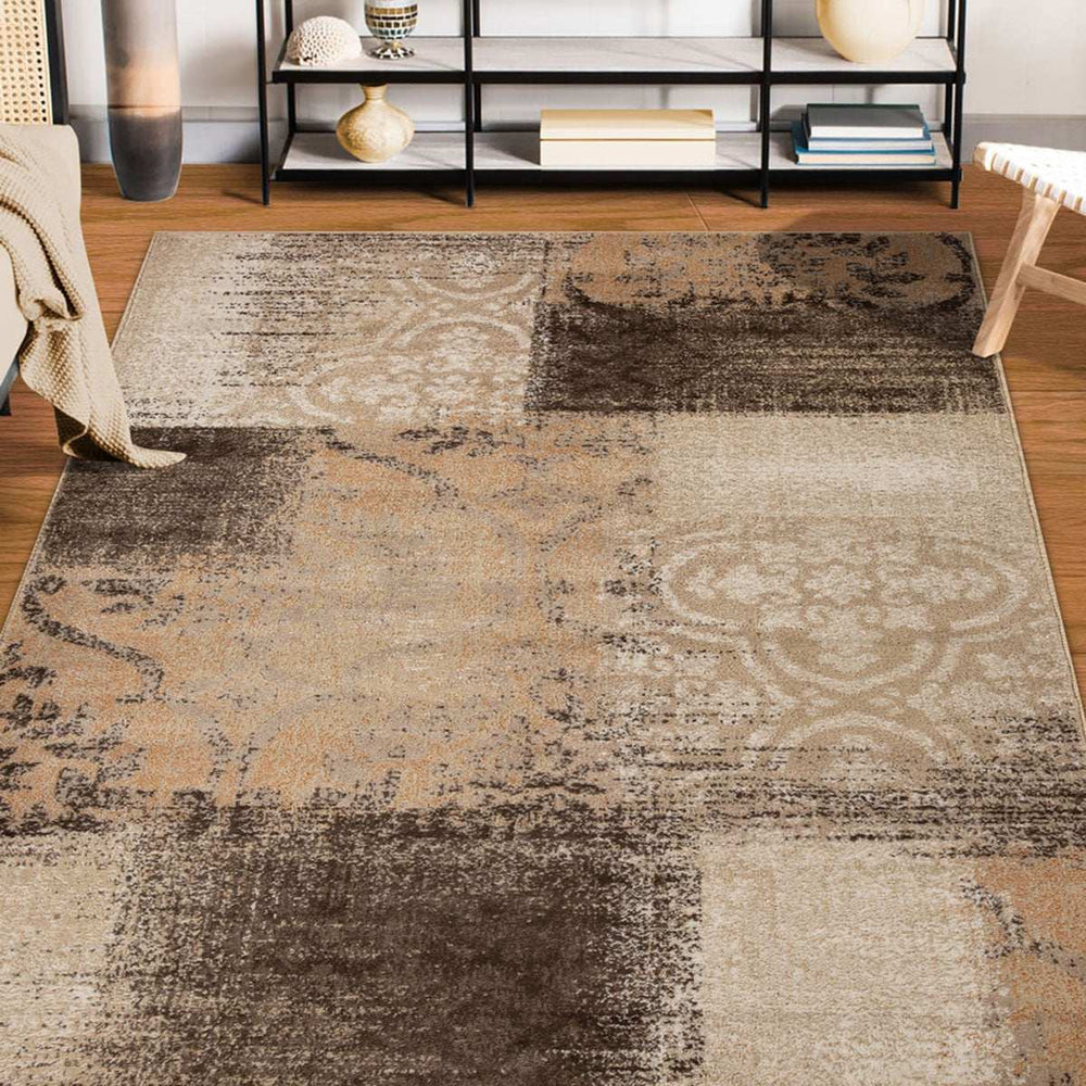 4' X 6' Beige Gray And Black Damask Distressed Stain Resistant Area Rug - Homeroots - Flyclothing LLC