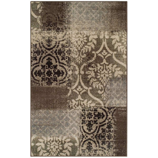 4' X 6' Ivory Light Blue Damask Distressed Stain Resistant Area Rug - Homeroots - Flyclothing LLC