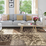4' X 6' Ivory Light Blue Damask Distressed Stain Resistant Area Rug - Homeroots - Flyclothing LLC