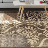 4' X 6' Ivory Light Blue Damask Distressed Stain Resistant Area Rug - Homeroots - Flyclothing LLC