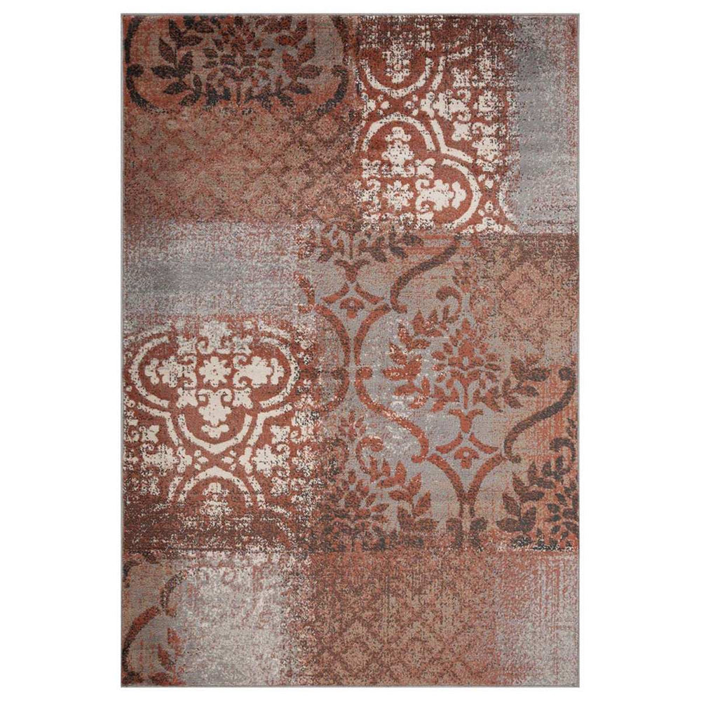4' X 6' Rust And Gray Damask Distressed Stain Resistant Area Rug - Homeroots - Flyclothing LLC