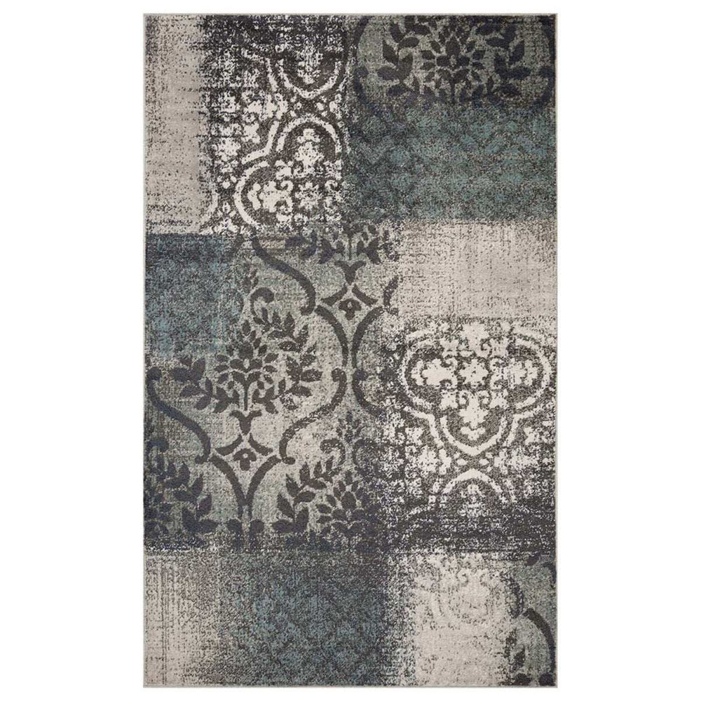 4' X 6' Teal And Gray Damask Distressed Stain Resistant Area Rug - Homeroots - Flyclothing LLC