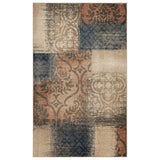 7' X 9' Navy And Salmon Damask Distressed Stain Resistant Area Rug - Homeroots - Flyclothing LLC
