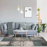 7' X 9' Teal And Gray Damask Distressed Stain Resistant Area Rug - Homeroots - Flyclothing LLC