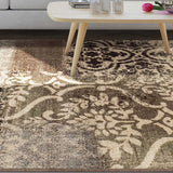 8' X 10' Ivory Light Blue Damask Distressed Stain Resistant Area Rug - Homeroots - Flyclothing LLC