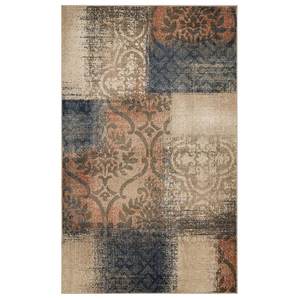 8' X 10' Navy And Salmon Damask Distressed Stain Resistant Area Rug - Homeroots - Flyclothing LLC