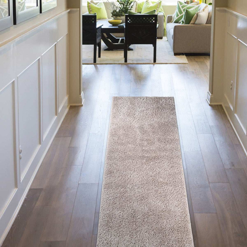 8' Beige Shag Stain Resistant Runner Rug - Homeroots - Flyclothing LLC