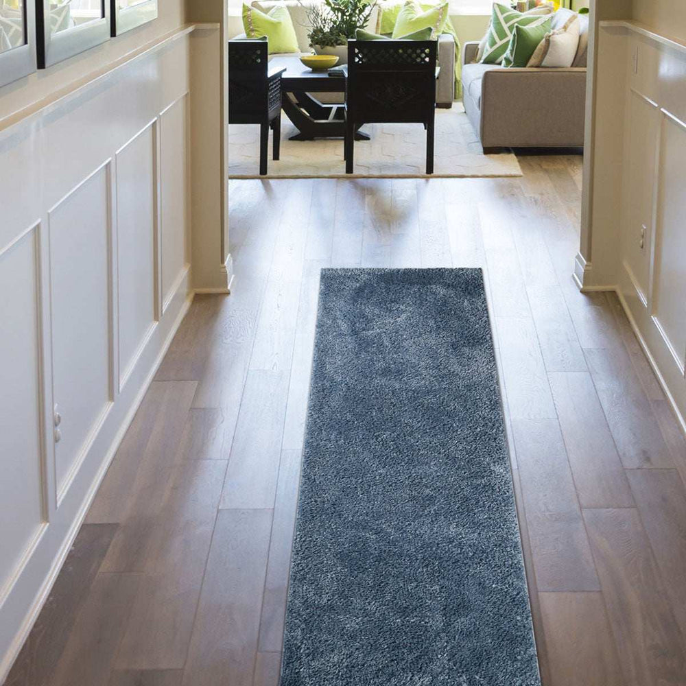 8' Blue Shag Stain Resistant Runner Rug - Homeroots - Flyclothing LLC