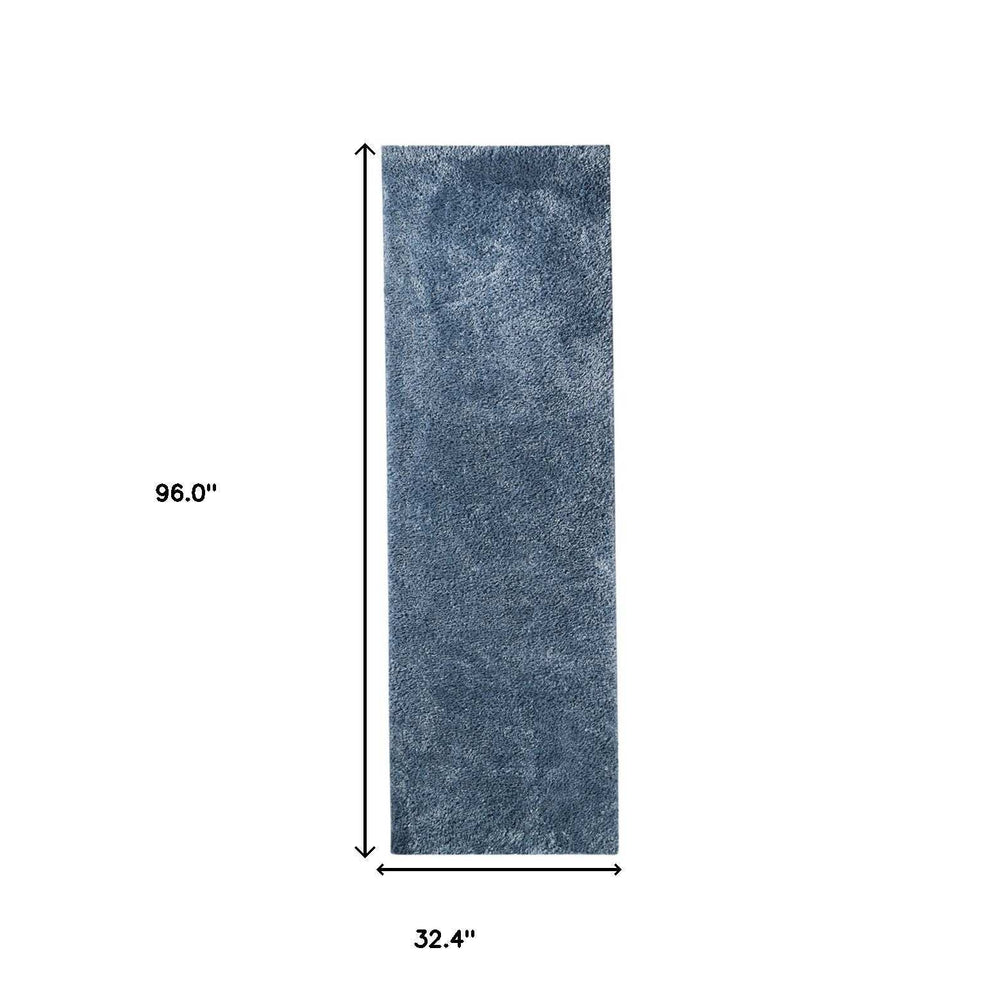 8' Blue Shag Stain Resistant Runner Rug - Homeroots - Flyclothing LLC