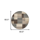 5' Round Grey Round Patchwork Power Loom Stain Resistant Area Rug - Homeroots - Flyclothing LLC