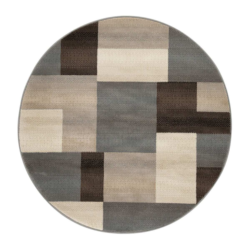 5' Round Grey-Brown Round Patchwork Power Loom Stain Resistant Area Rug - Homeroots - Flyclothing LLC