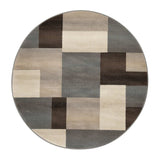 5' Round Grey-Brown Round Patchwork Power Loom Stain Resistant Area Rug - Homeroots - Flyclothing LLC