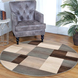 5' Round Grey-Brown Round Patchwork Power Loom Stain Resistant Area Rug - Homeroots - Flyclothing LLC