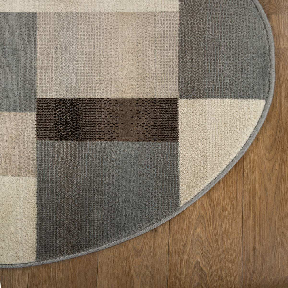 5' Round Grey-Brown Round Patchwork Power Loom Stain Resistant Area Rug - Homeroots - Flyclothing LLC