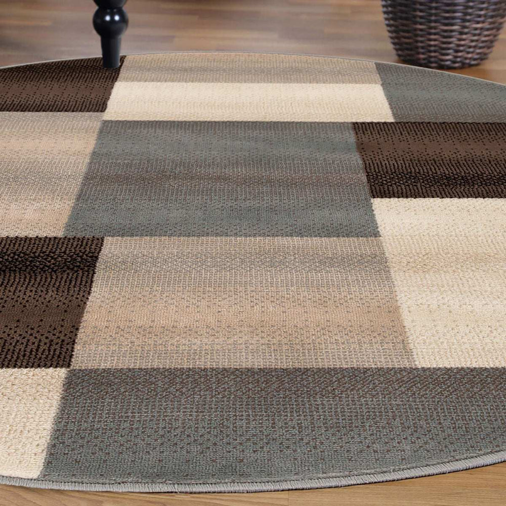 5' Round Grey-Brown Round Patchwork Power Loom Stain Resistant Area Rug - Homeroots - Flyclothing LLC
