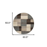 5' Round Grey-Brown Round Patchwork Power Loom Stain Resistant Area Rug - Homeroots - Flyclothing LLC