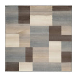 5' Square Grey Square Patchwork Power Loom Stain Resistant Area Rug - Homeroots - Flyclothing LLC