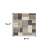 5' Square Grey Square Patchwork Power Loom Stain Resistant Area Rug - Homeroots - Flyclothing LLC